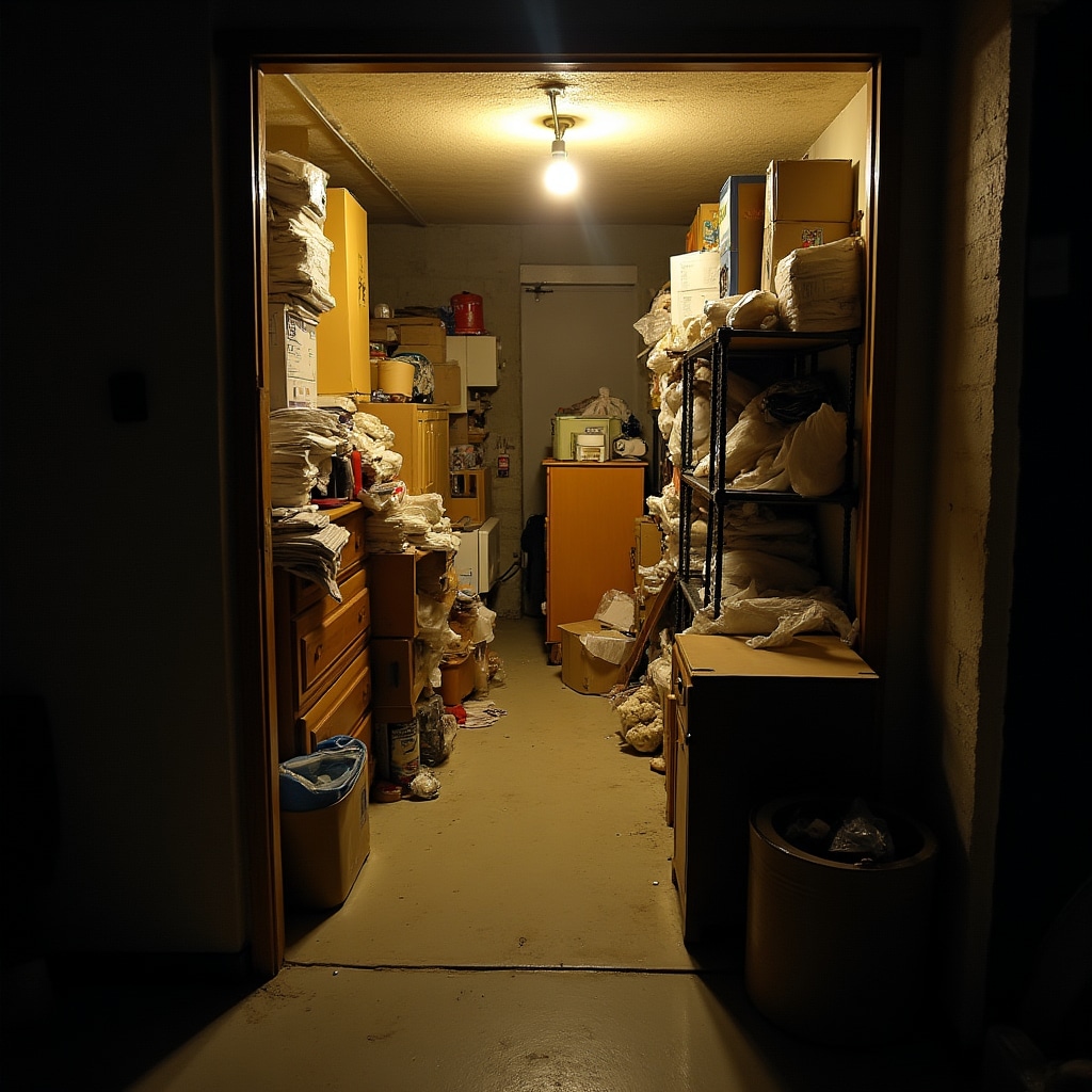 Cantina disordinata piena di oggetti accumulati prima del decluttering