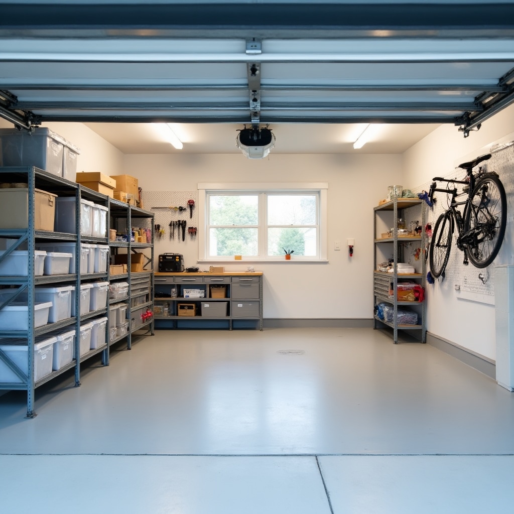 Garage ordinato e organizzato dopo il servizio di decluttering