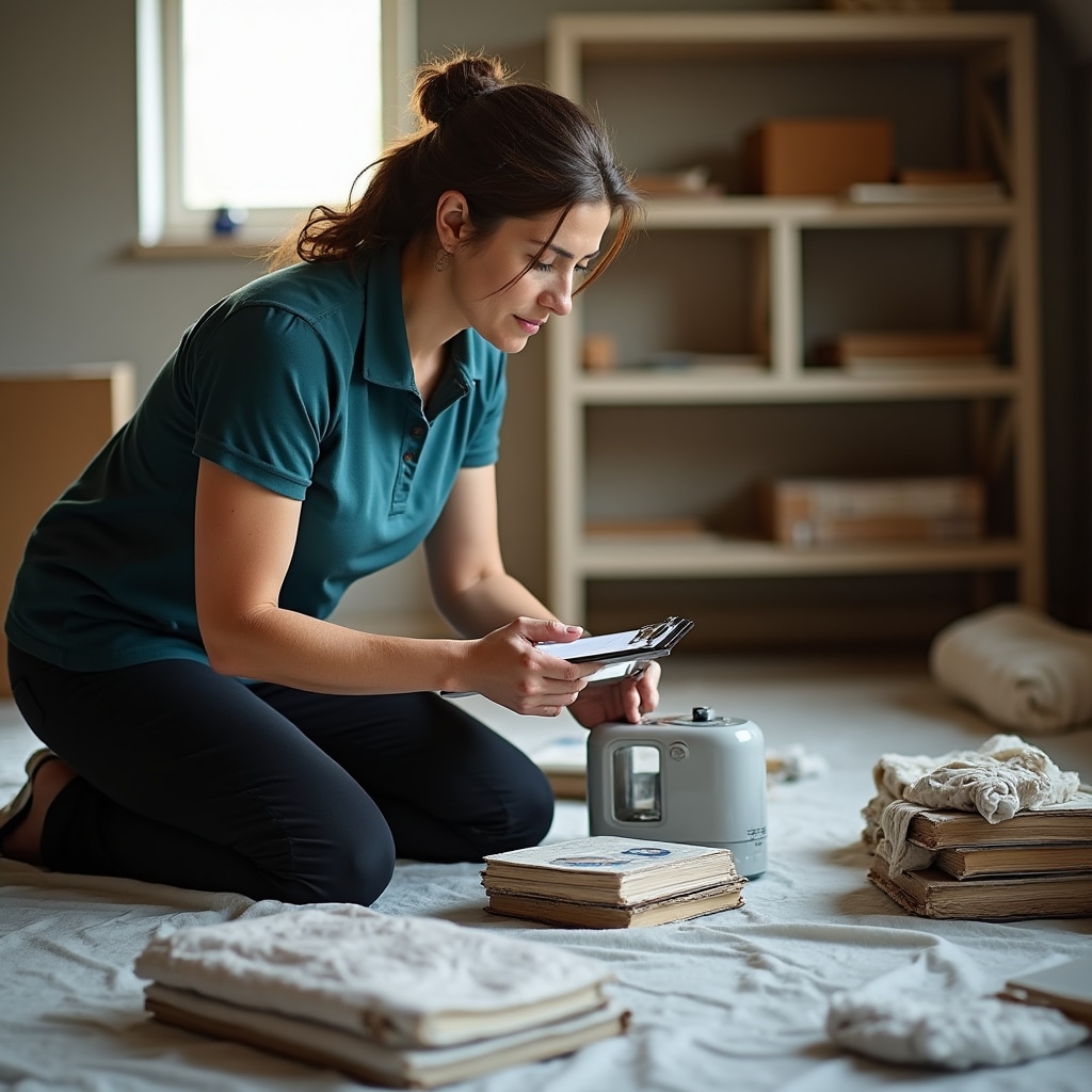 Professionista che categorizza oggetti durante un intervento di decluttering