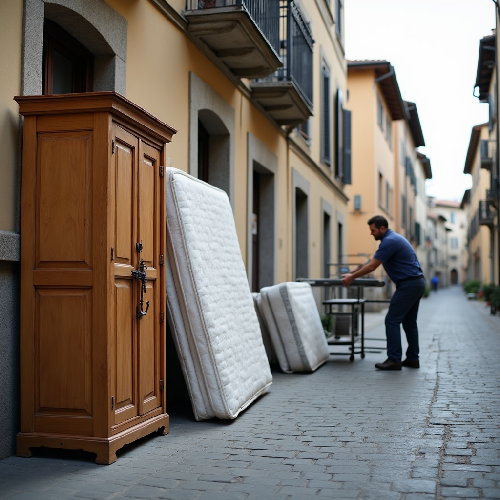 Ingombranti preparati per il ritiro comunale fuori da un'abitazione